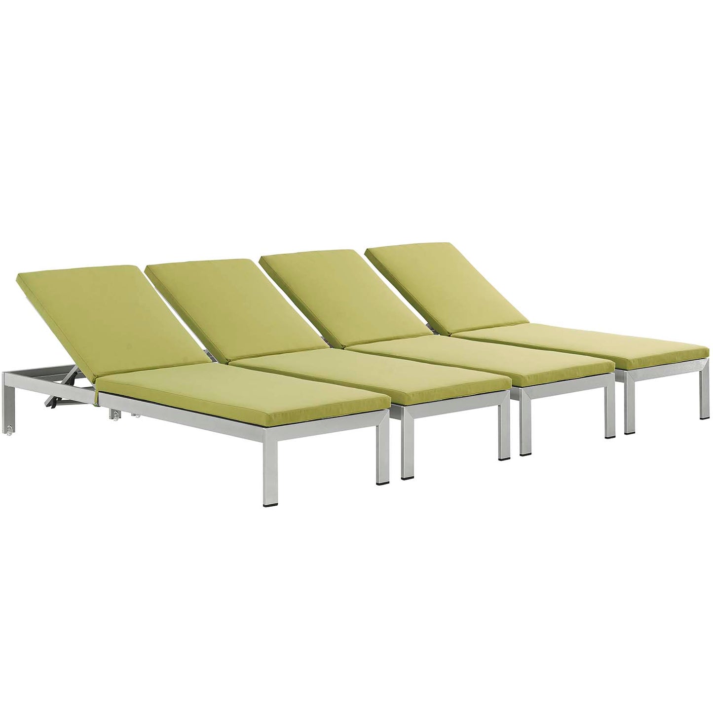 Ensemble de 4 chaises longues d'extérieur en aluminium avec coussins Shore par Modway