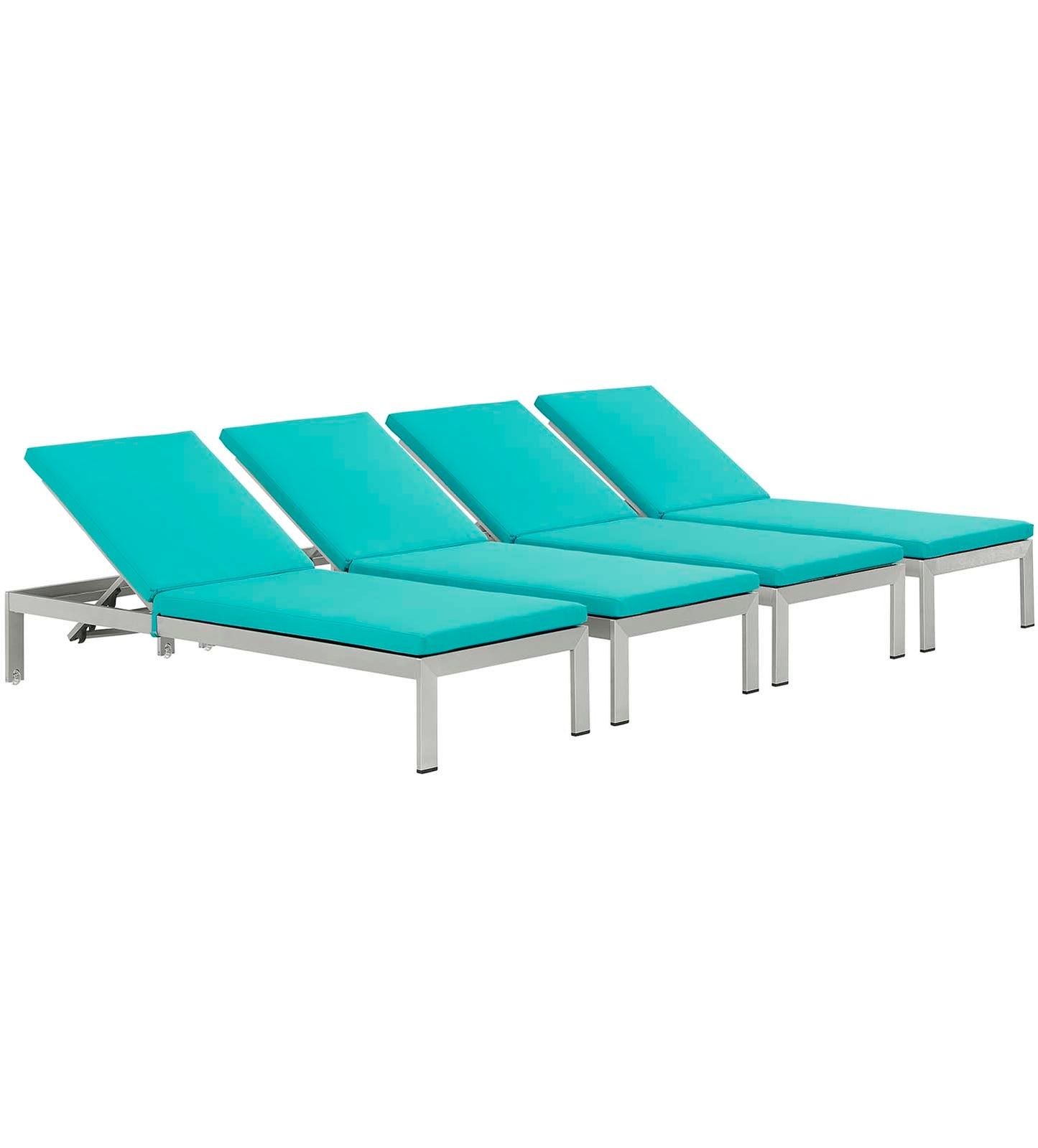 Ensemble de 4 chaises longues d'extérieur en aluminium avec coussins Shore par Modway