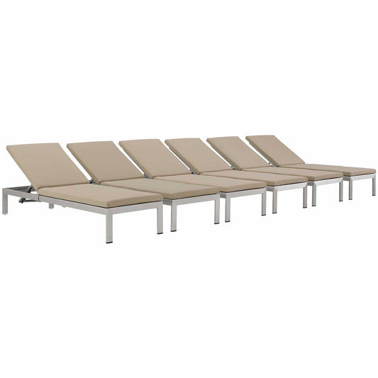 Shore Outdoor Patio Aluminum Chaise with Cushions Set of 6