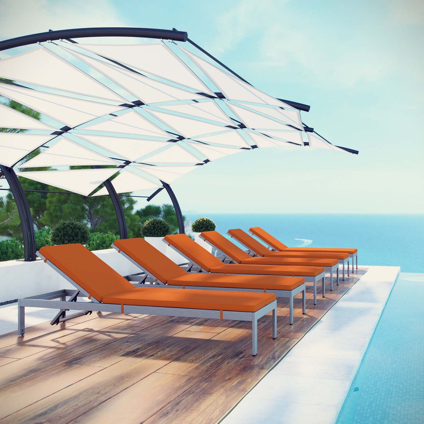 Shore Outdoor Patio Aluminum Chaise with Cushions Set of 6