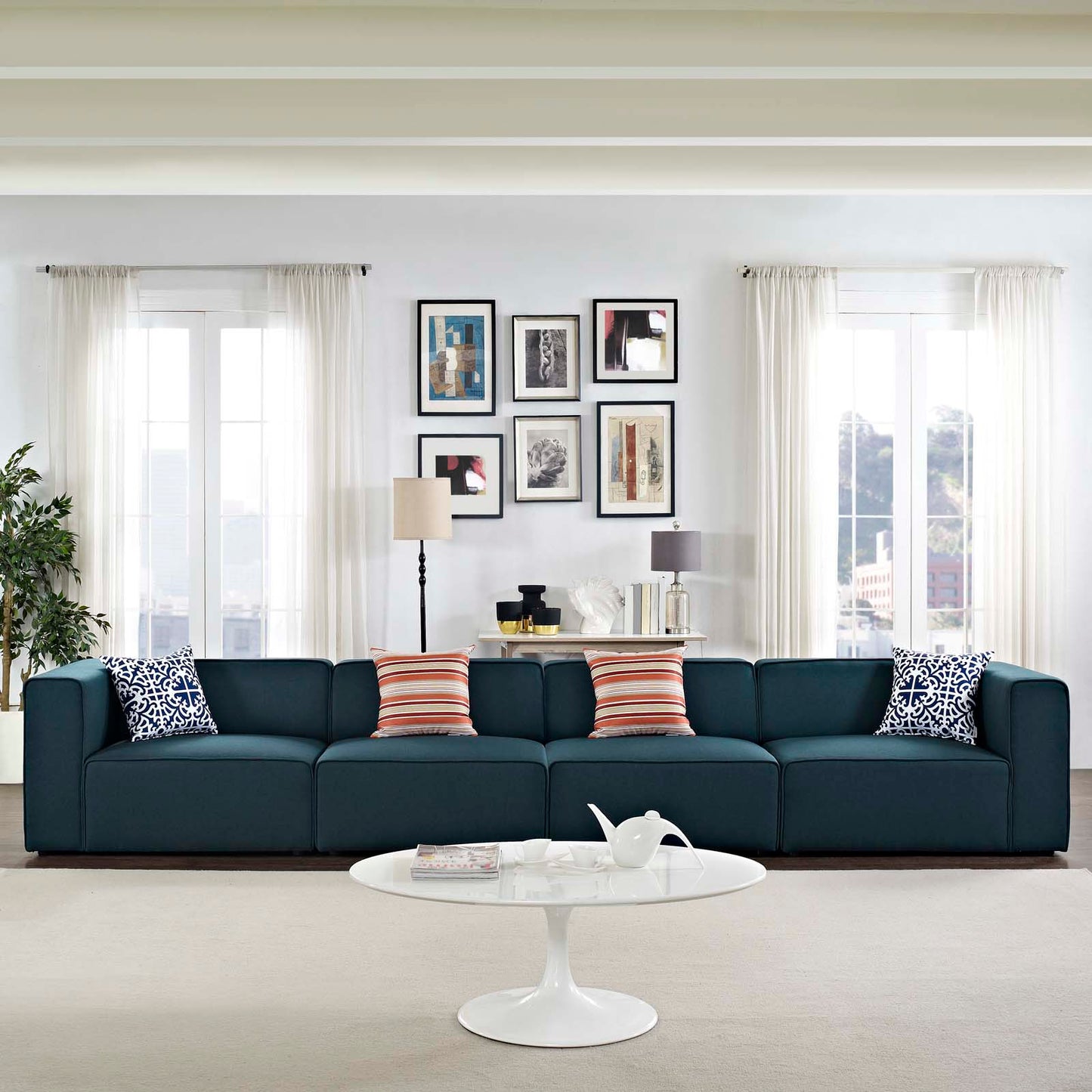 Mingle 4 Piece Upholstered Fabric Sectional Sofa Set