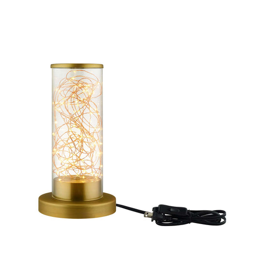 Adore Cylindrical-Shaped Clear Glass And Brass Table Lamp