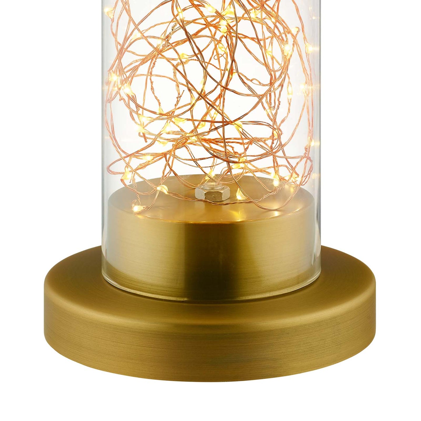 Adore Cylindrical-Shaped Clear Glass And Brass Table Lamp