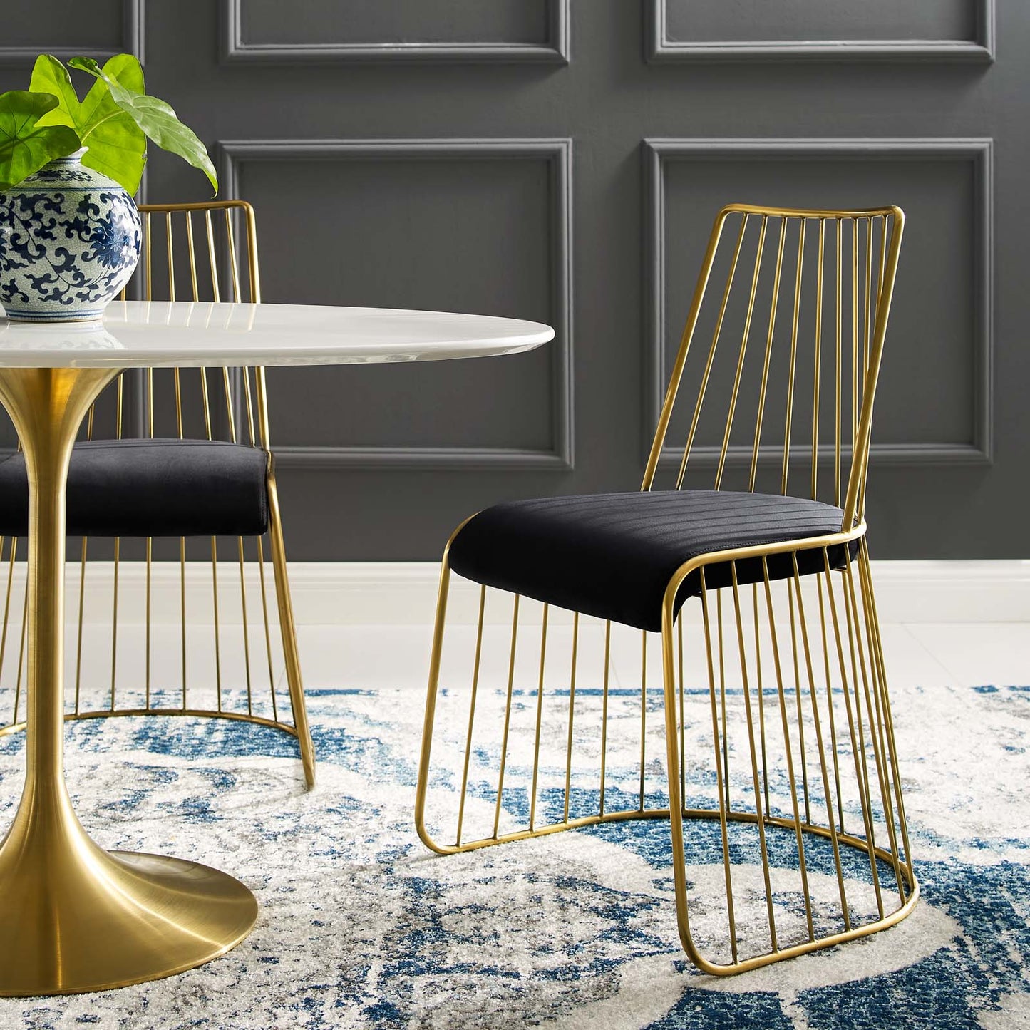 Rivulet Gold Stainless Steel Performance Velvet Dining Chair