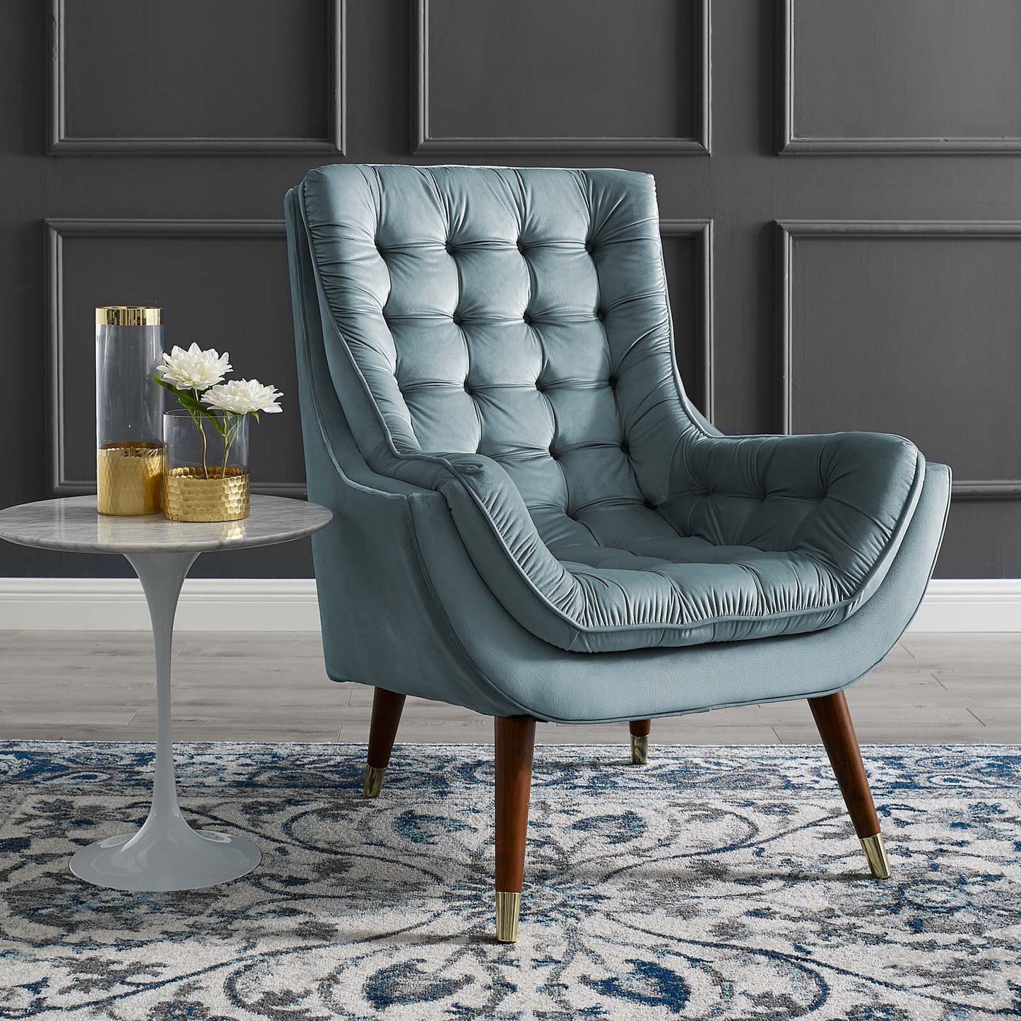 Suggest Button Tufted Performance Velvet Lounge Chair