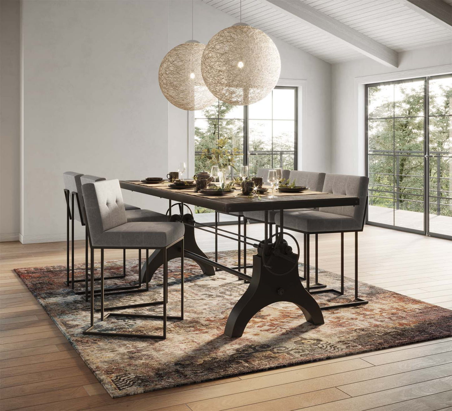 Mesa de comedor y de conferencias rectangular con altura ajustable mediante manivela de 96" original de Modway