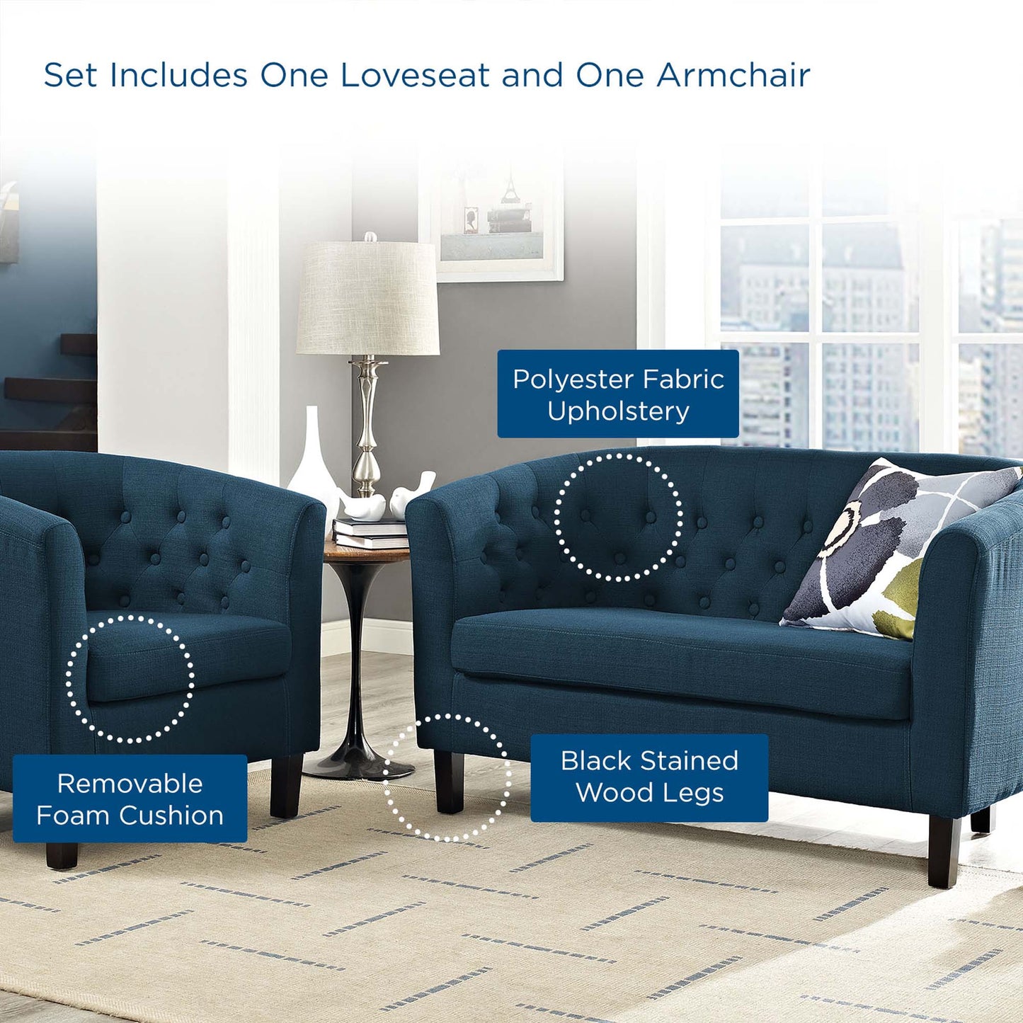 Prospect 2 Piece Upholstered Fabric Loveseat and Armchair Set