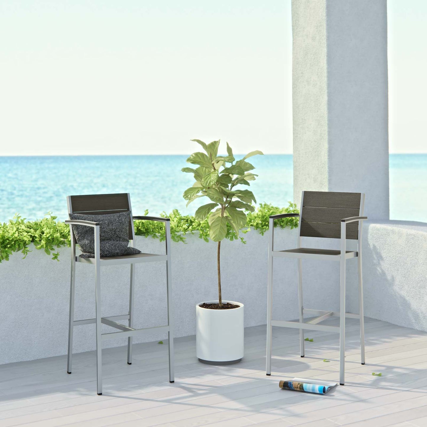 Shore Outdoor Patio Aluminum Bar Stool Set of 2