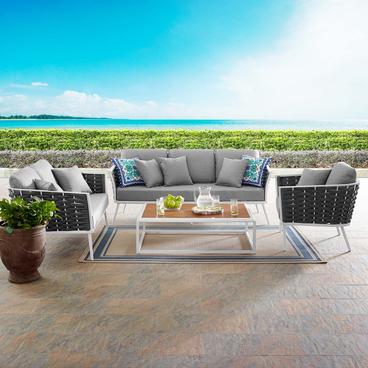 Stance 4 Piece Outdoor Patio Aluminum Sectional Sofa Set