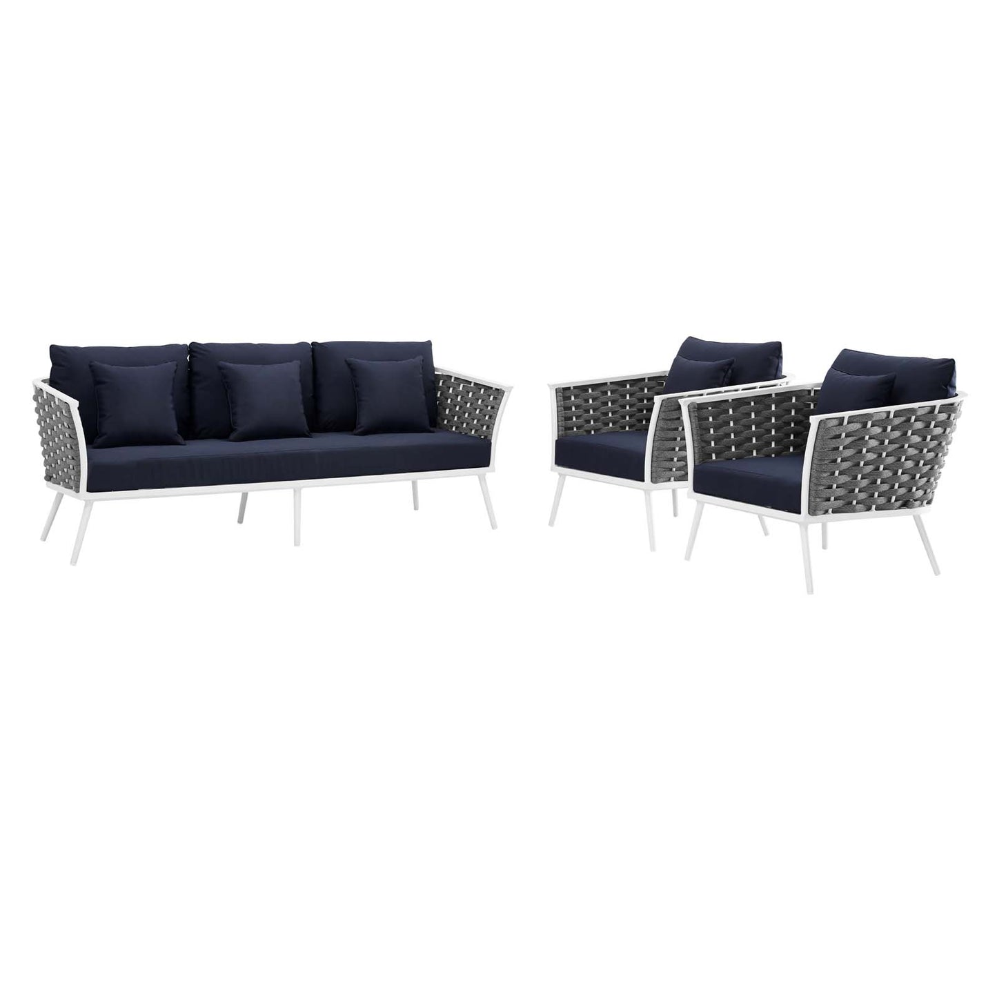 Stance 3 Piece Outdoor Patio Aluminum Sectional Sofa Set