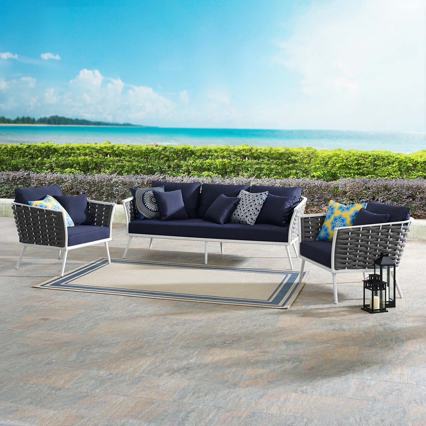 Stance 3 Piece Outdoor Patio Aluminum Sectional Sofa Set