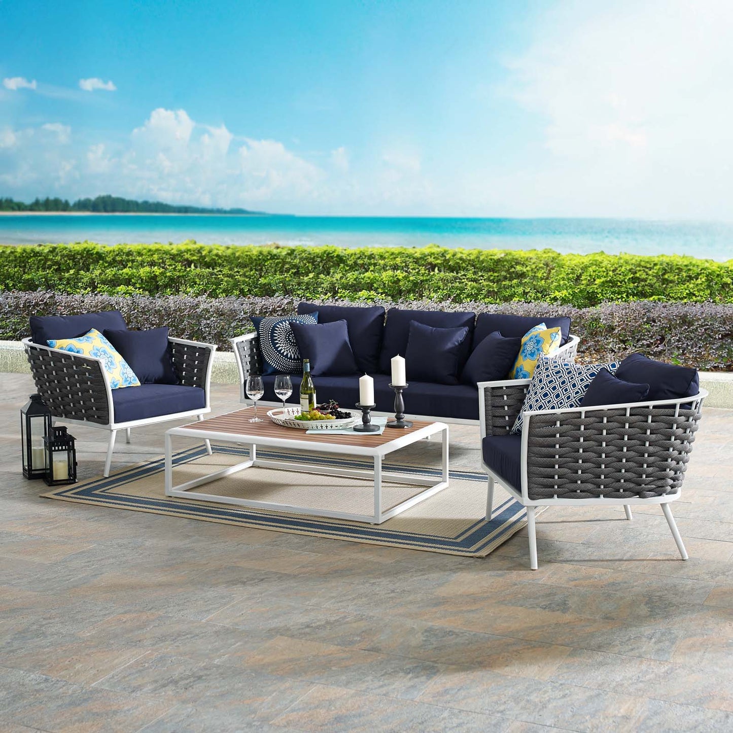 Stance 4 Piece Outdoor Patio Aluminum Sectional Sofa Set