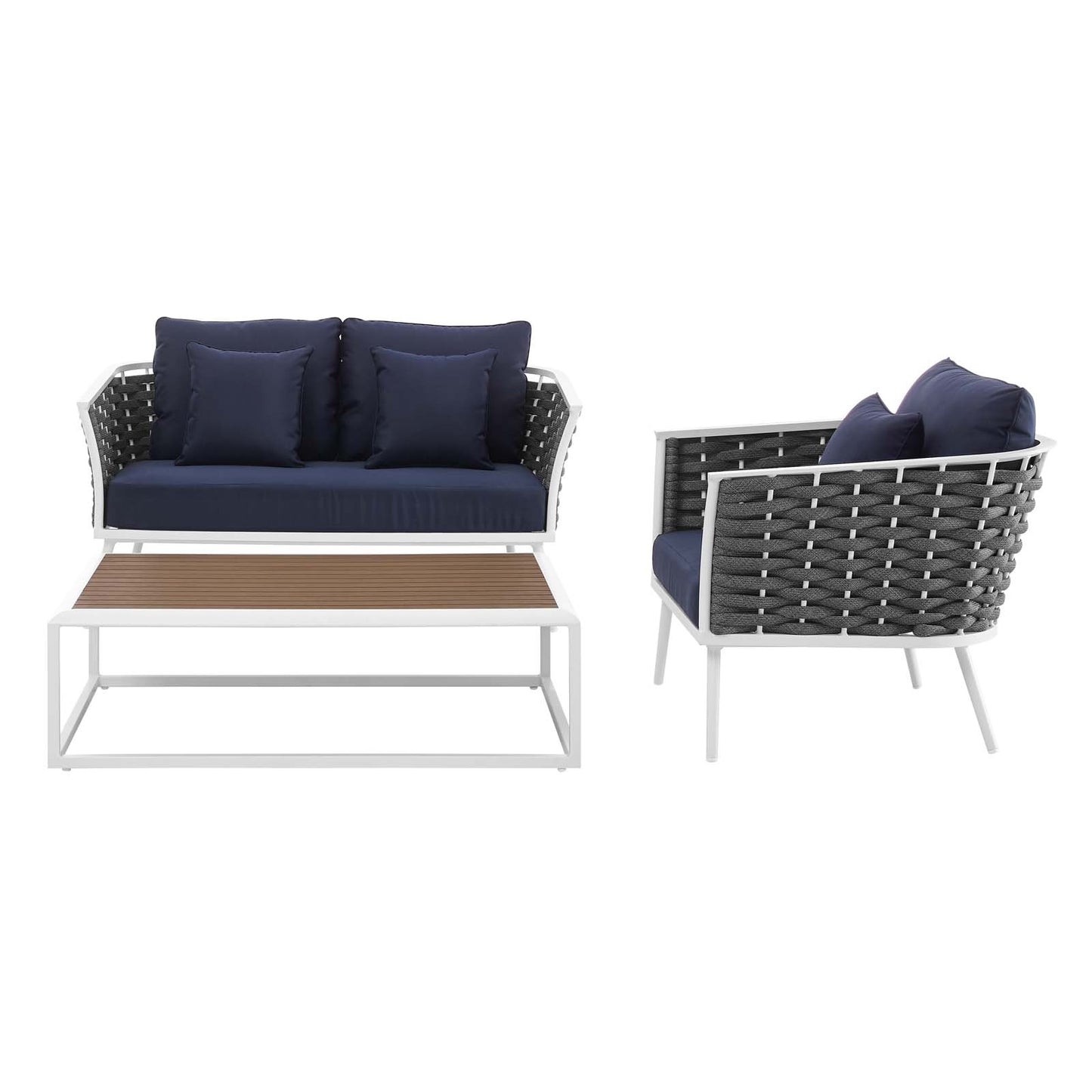 Stance 3 Piece Outdoor Patio Aluminum Sectional Sofa Set