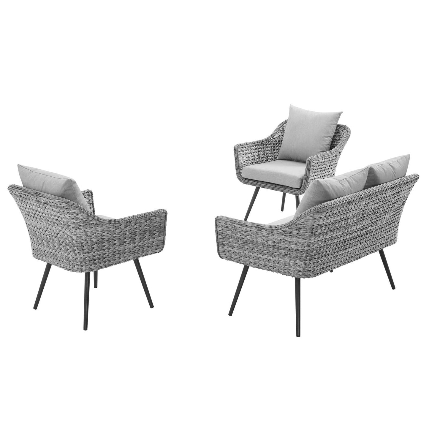 Ensemble de 3 fauteuils et causeuse en rotin pour patio extérieur Endeavor par Modway