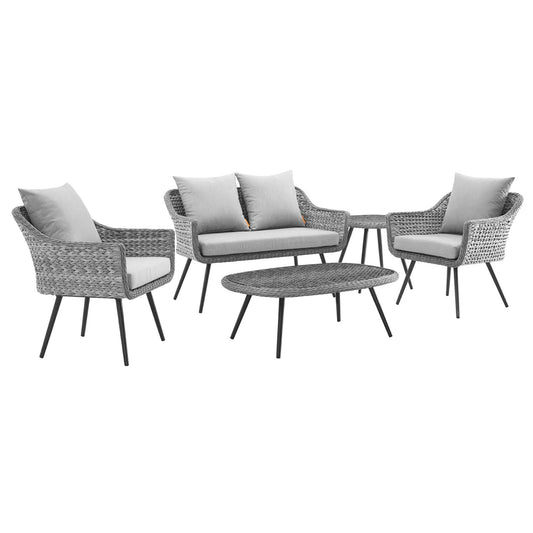 Ensemble de 5 fauteuils et table d'appoint pour patio extérieur en rotin et osier Endeavor par Modway