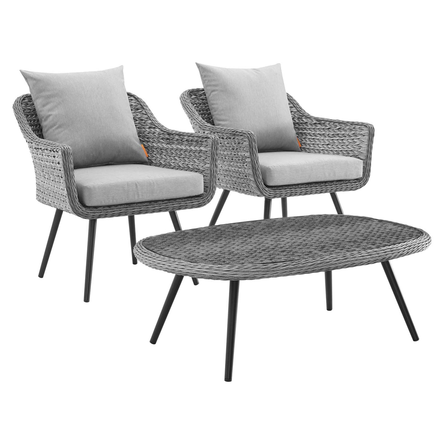 Ensemble de 3 fauteuils et table basse en rotin et osier pour patio extérieur Endeavor par Modway