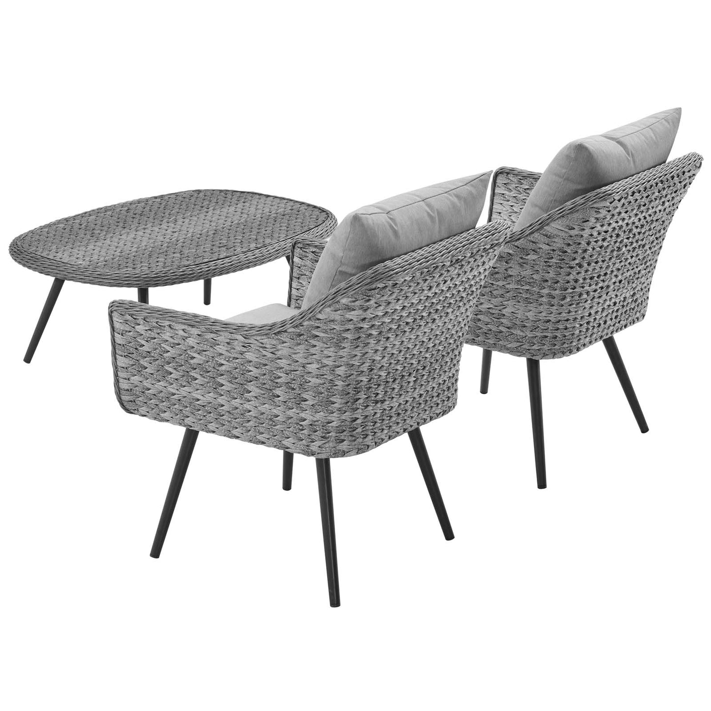 Ensemble de 3 fauteuils et table basse en rotin et osier pour patio extérieur Endeavor par Modway