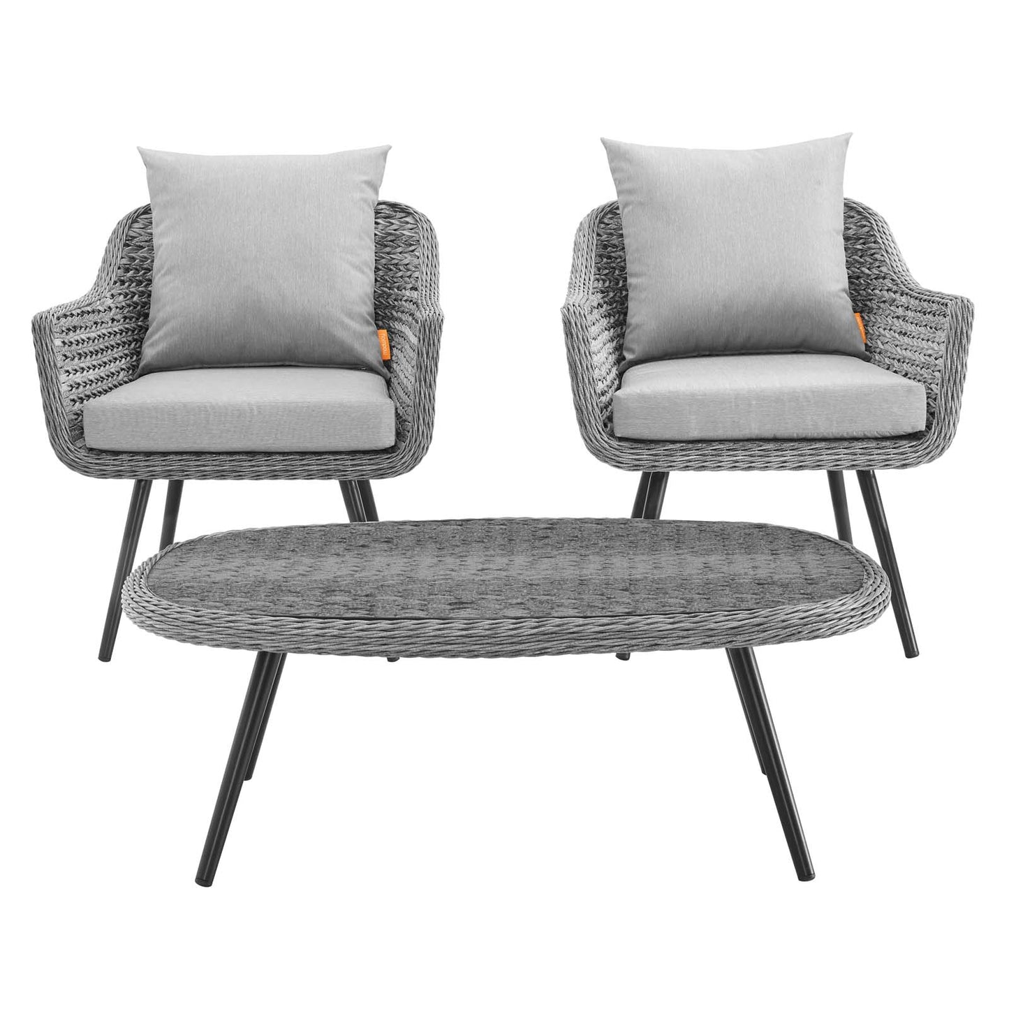 Ensemble de 3 fauteuils et table basse en rotin et osier pour patio extérieur Endeavor par Modway