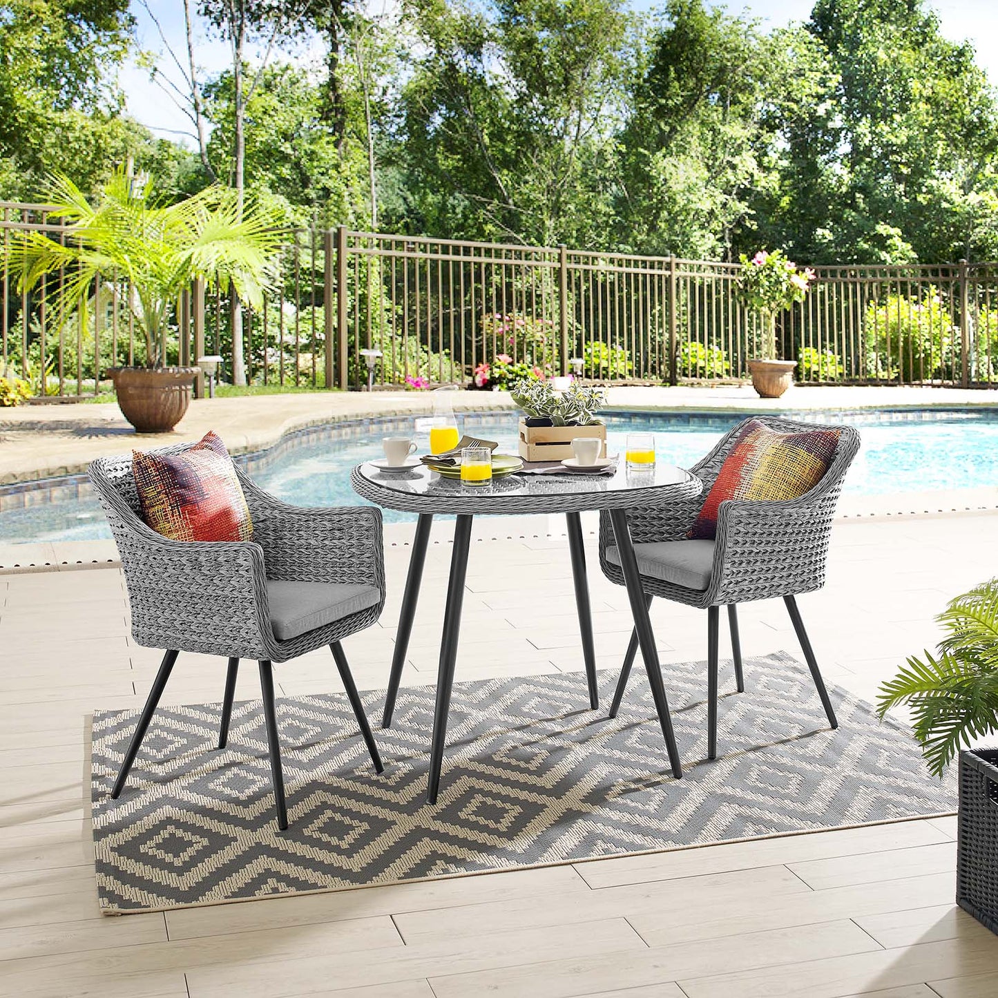 Endeavor 3 Piece Outdoor Patio Wicker Rattan Dining Set