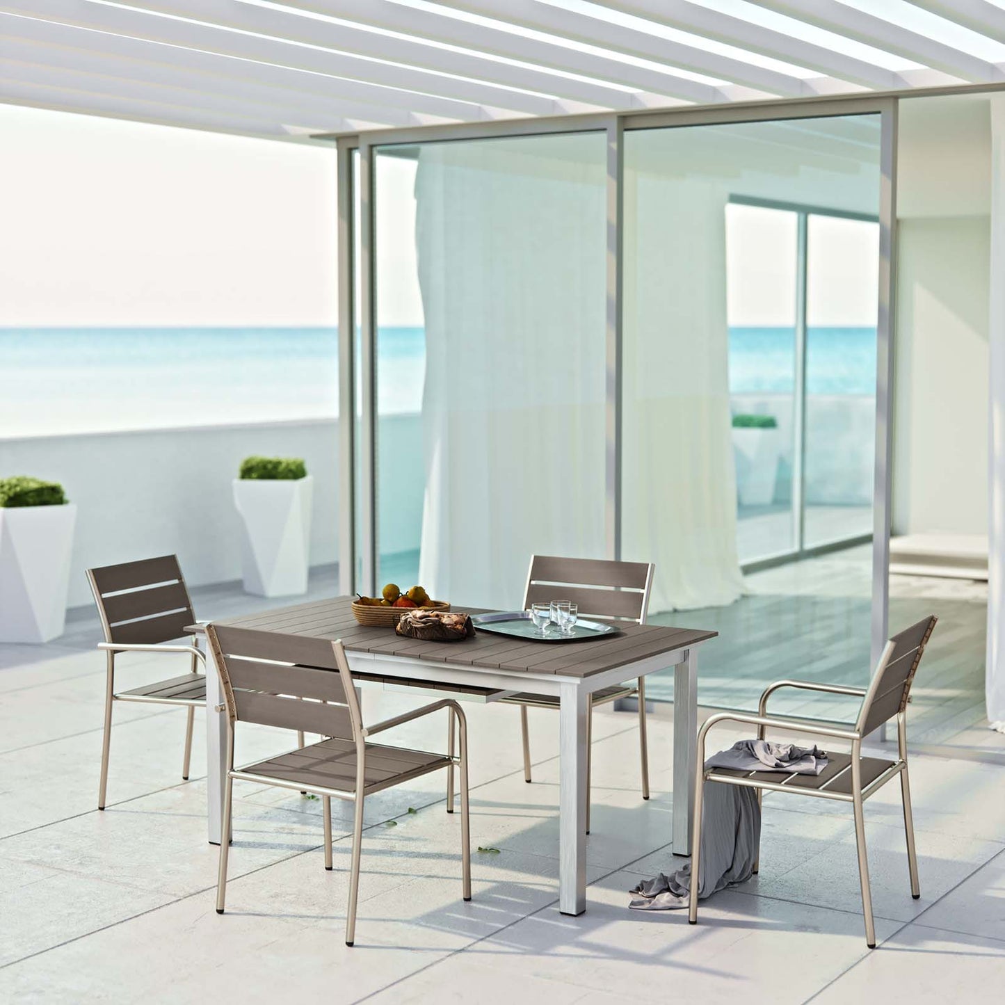 Juego de comedor de aluminio para exteriores Shore de 5 piezas de Modway