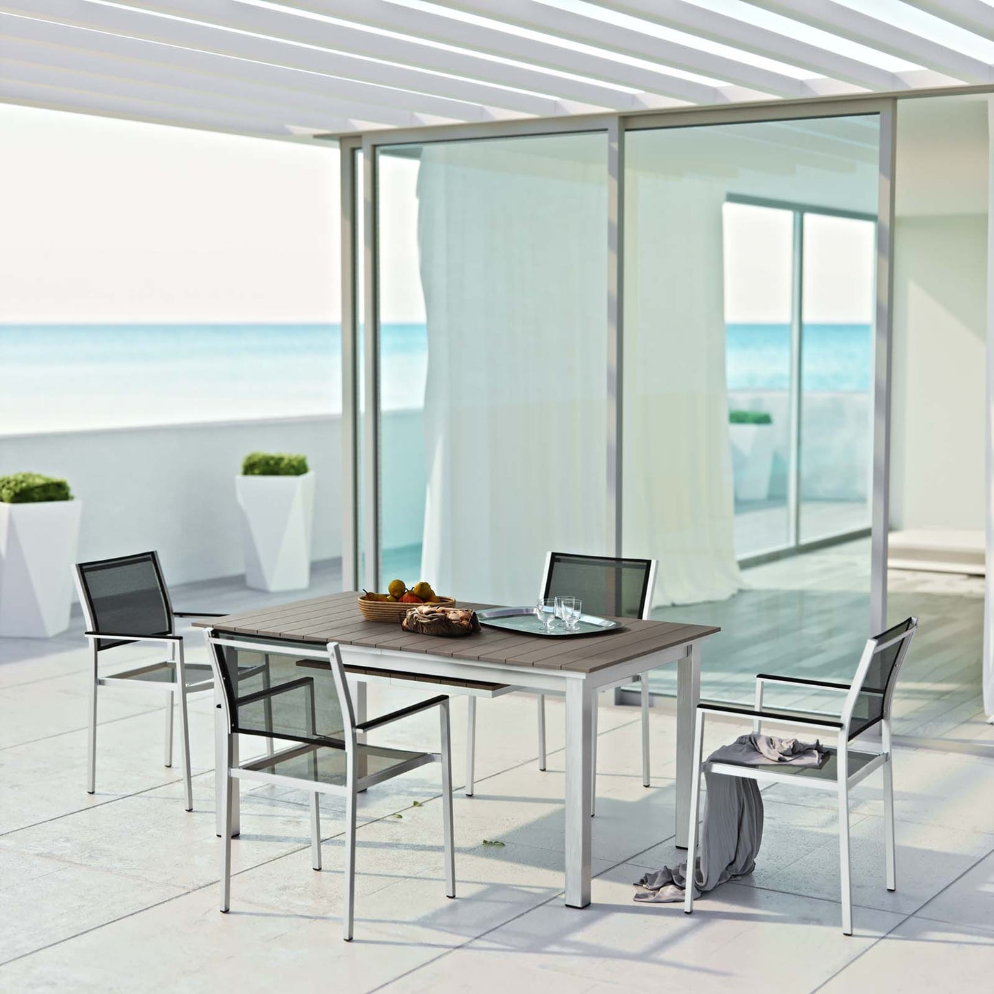 Juego de comedor de aluminio para exteriores Shore de 5 piezas de Modway