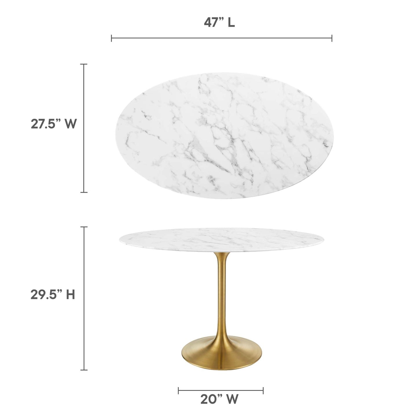 Mesa de comedor ovalada de mármol artificial Lippa de 48" de Modway