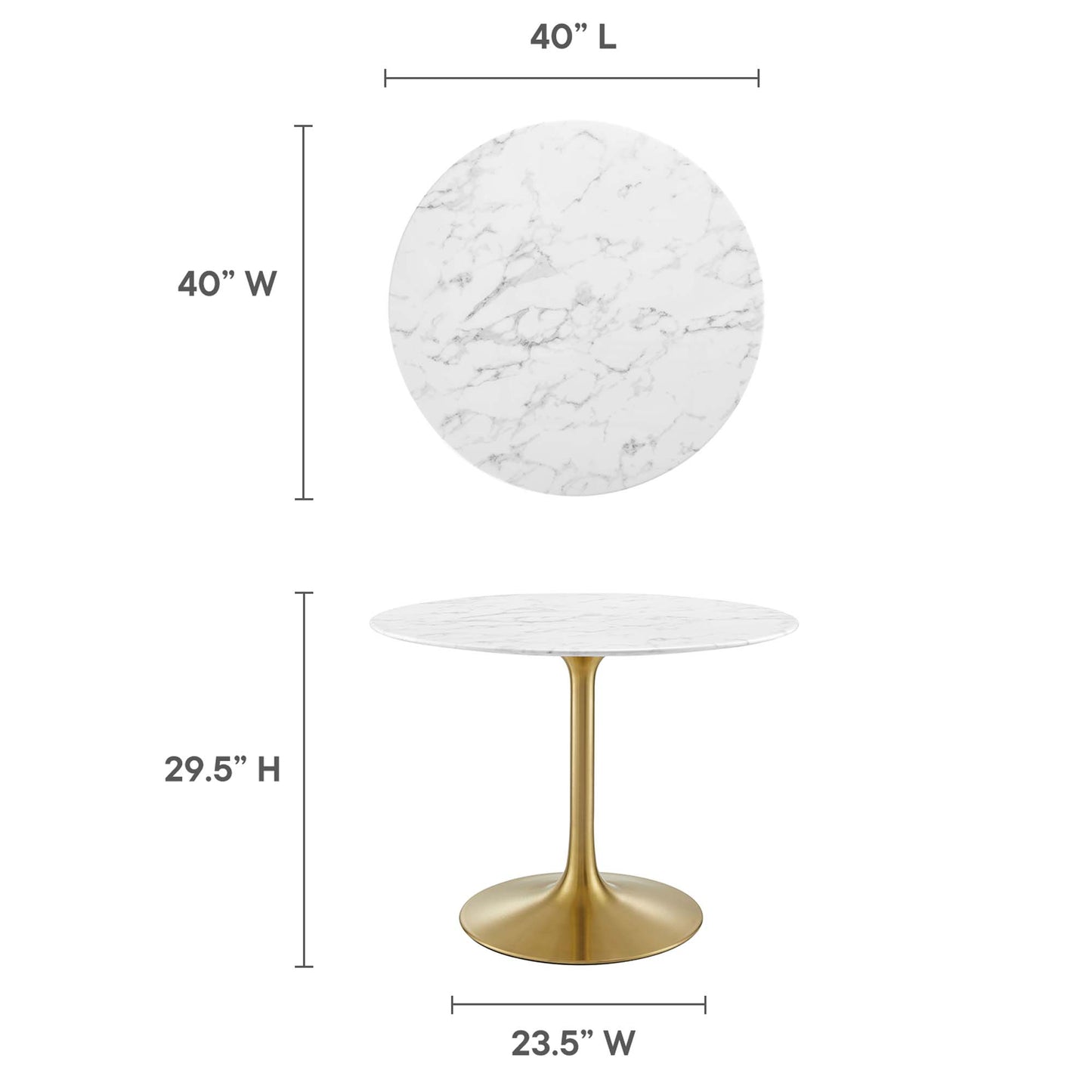 Mesa de comedor redonda de mármol artificial Lippa de 40" de Modway