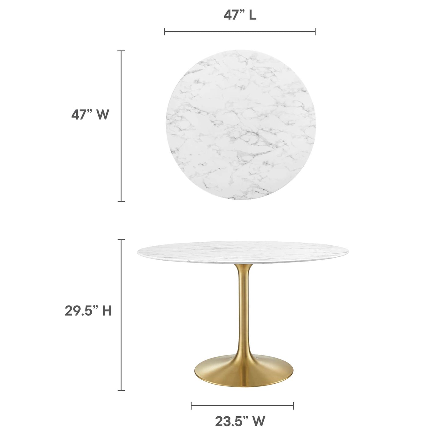 Mesa de comedor redonda de mármol artificial Lippa de 48" de Modway