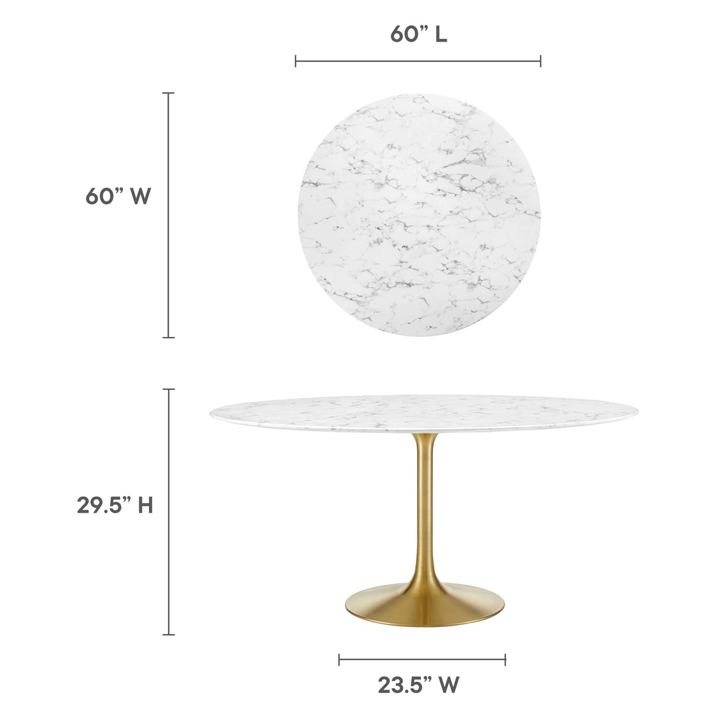 Mesa de comedor redonda de mármol artificial Lippa de 60" de Modway