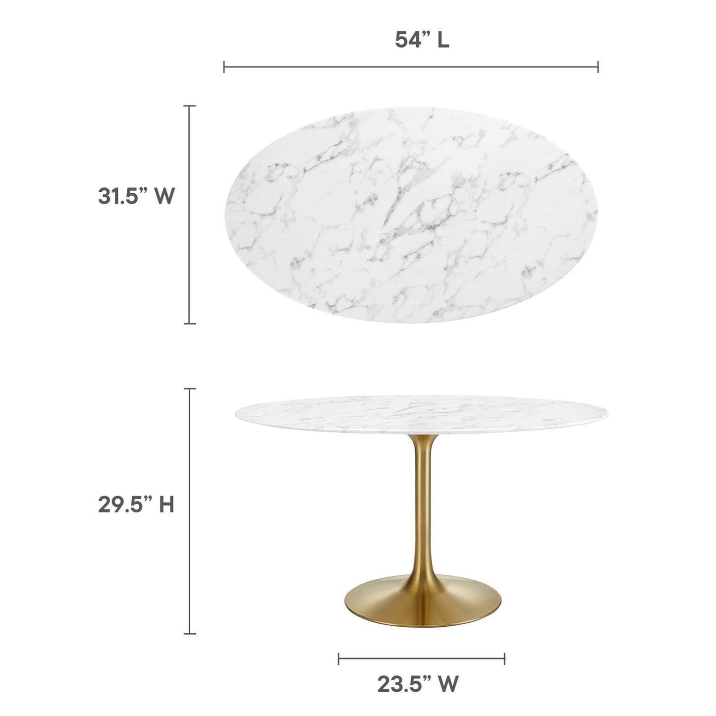 Mesa de comedor ovalada de mármol artificial Lippa de 54" de Modway