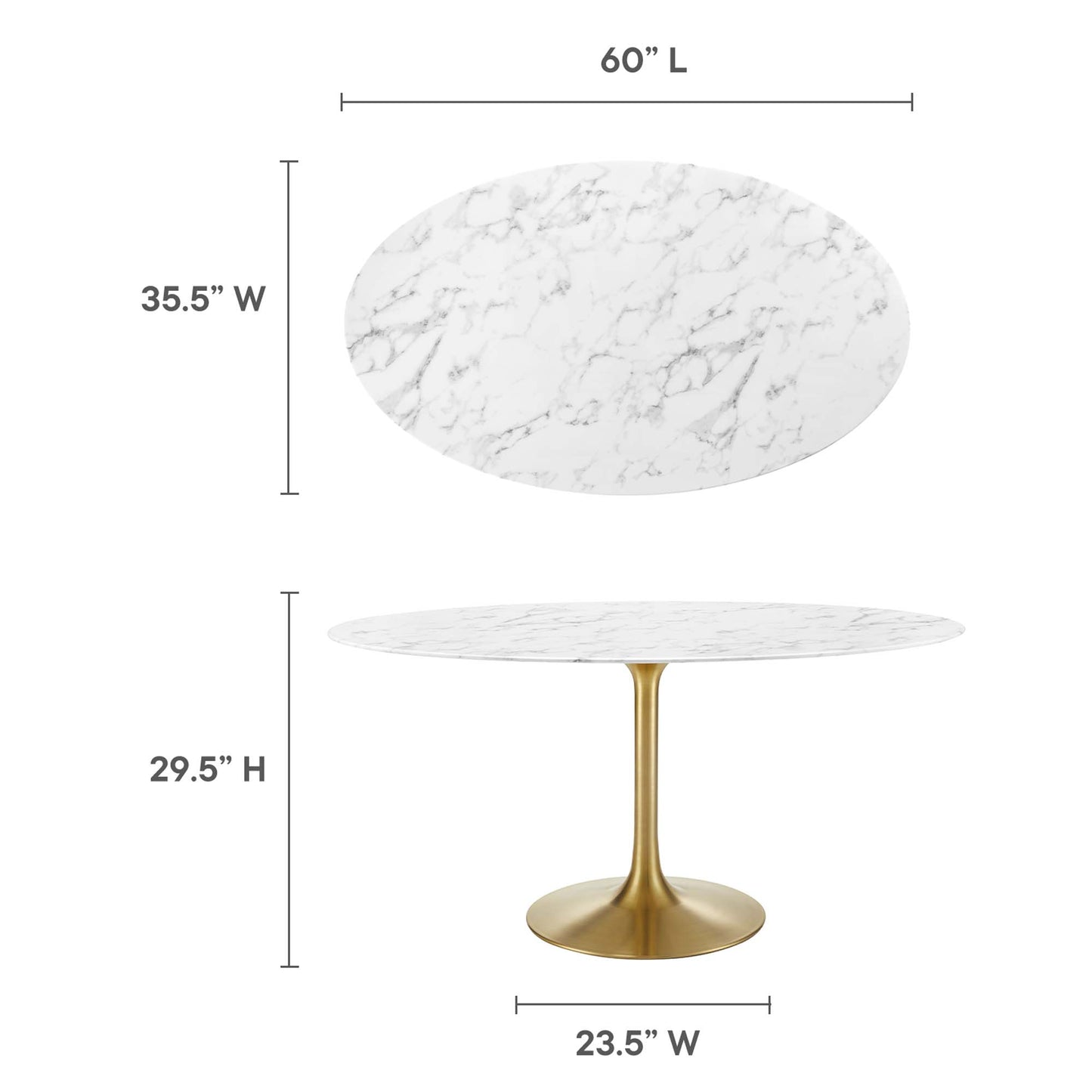 Mesa de comedor ovalada de mármol artificial Lippa de 60" de Modway