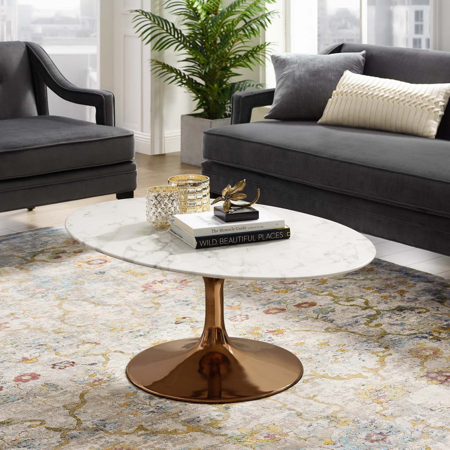 Lippa 42" Oval-Shaped Artificial Marble Coffee Table