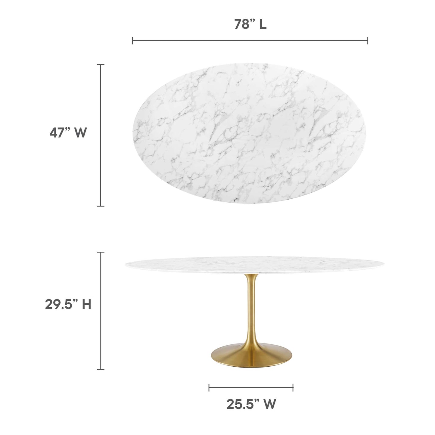 Mesa de comedor ovalada de mármol artificial Lippa de 78" de Modway