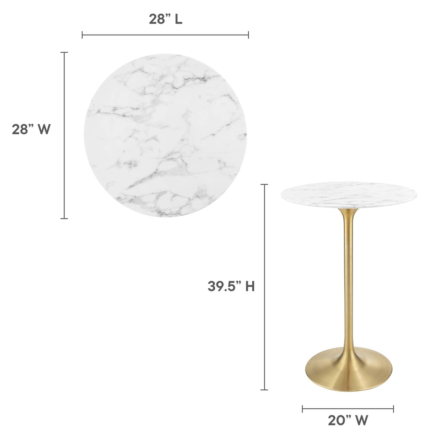 Mesa de bar redonda de mármol artificial Lippa de 28" de Modway