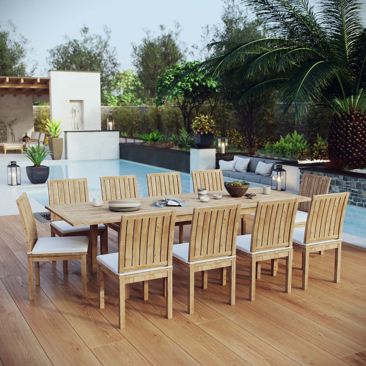 Marina 11 Piece Outdoor Patio Teak Dining Set