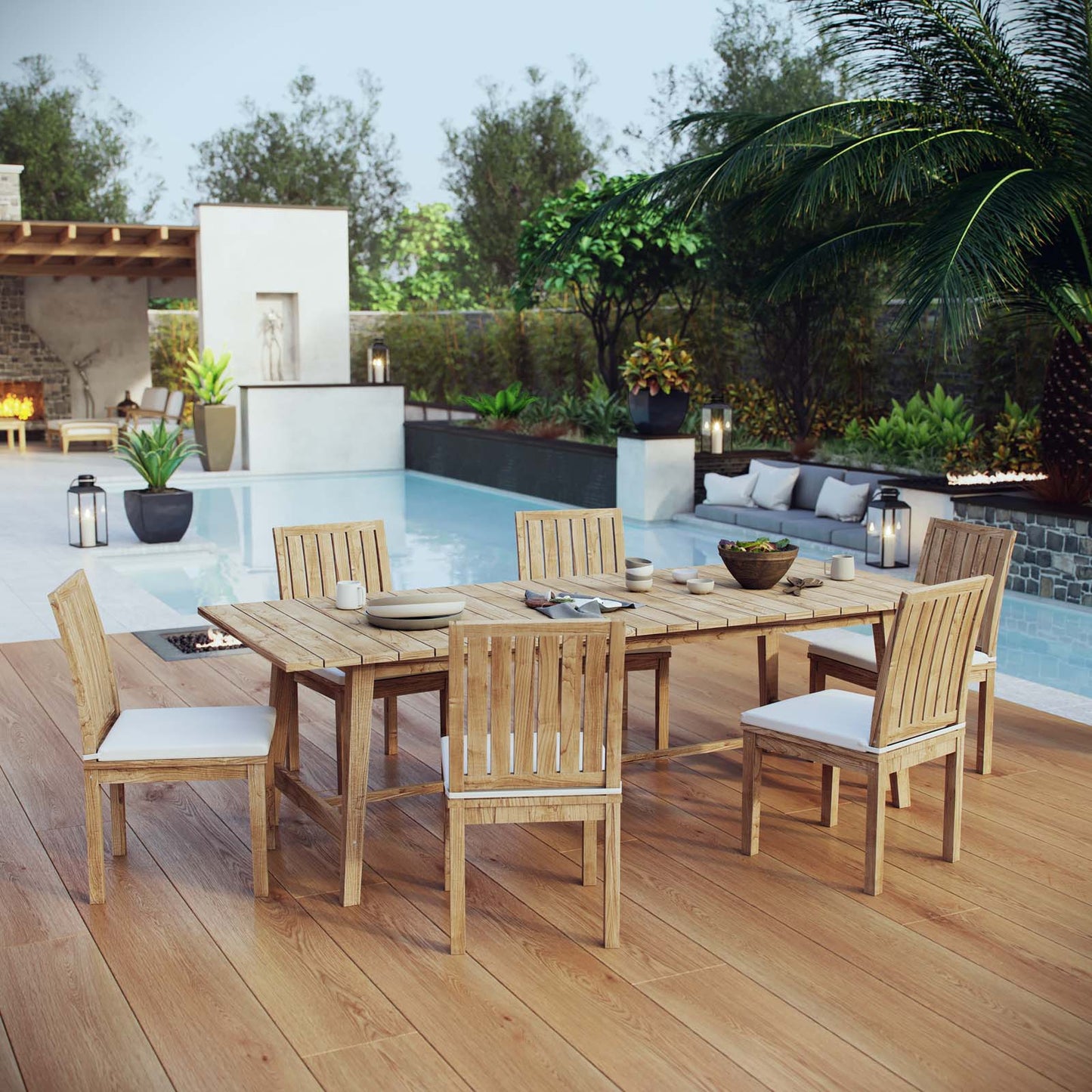 Marina 7 Piece Outdoor Patio Teak Dining Set