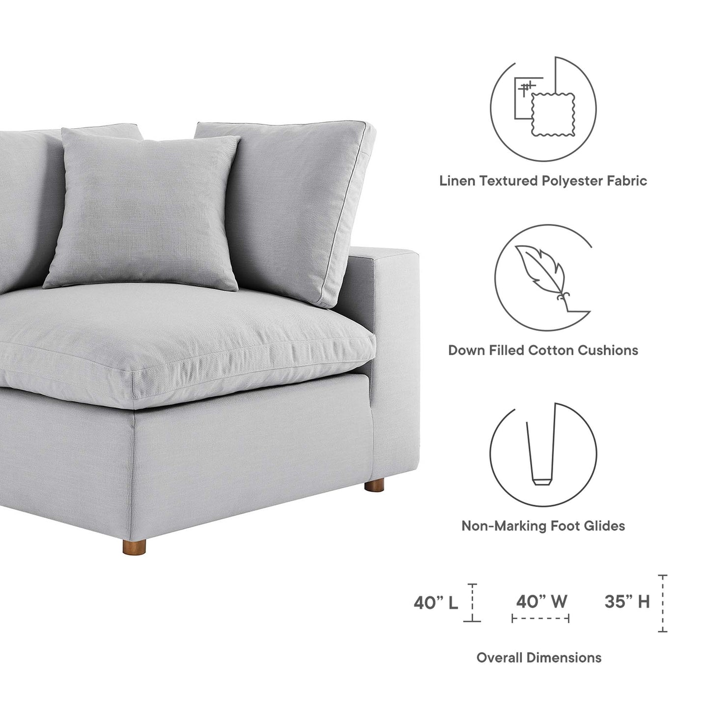 Chaise d'angle rembourrée en duvet Commix par Modway