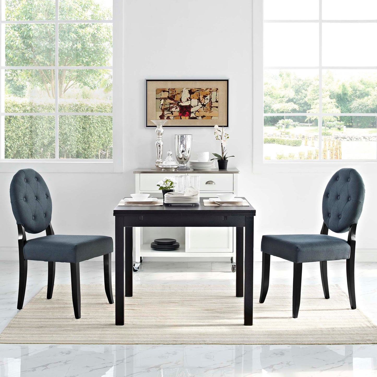 Button Upholstered Fabric Dining Side Chair Set of 2