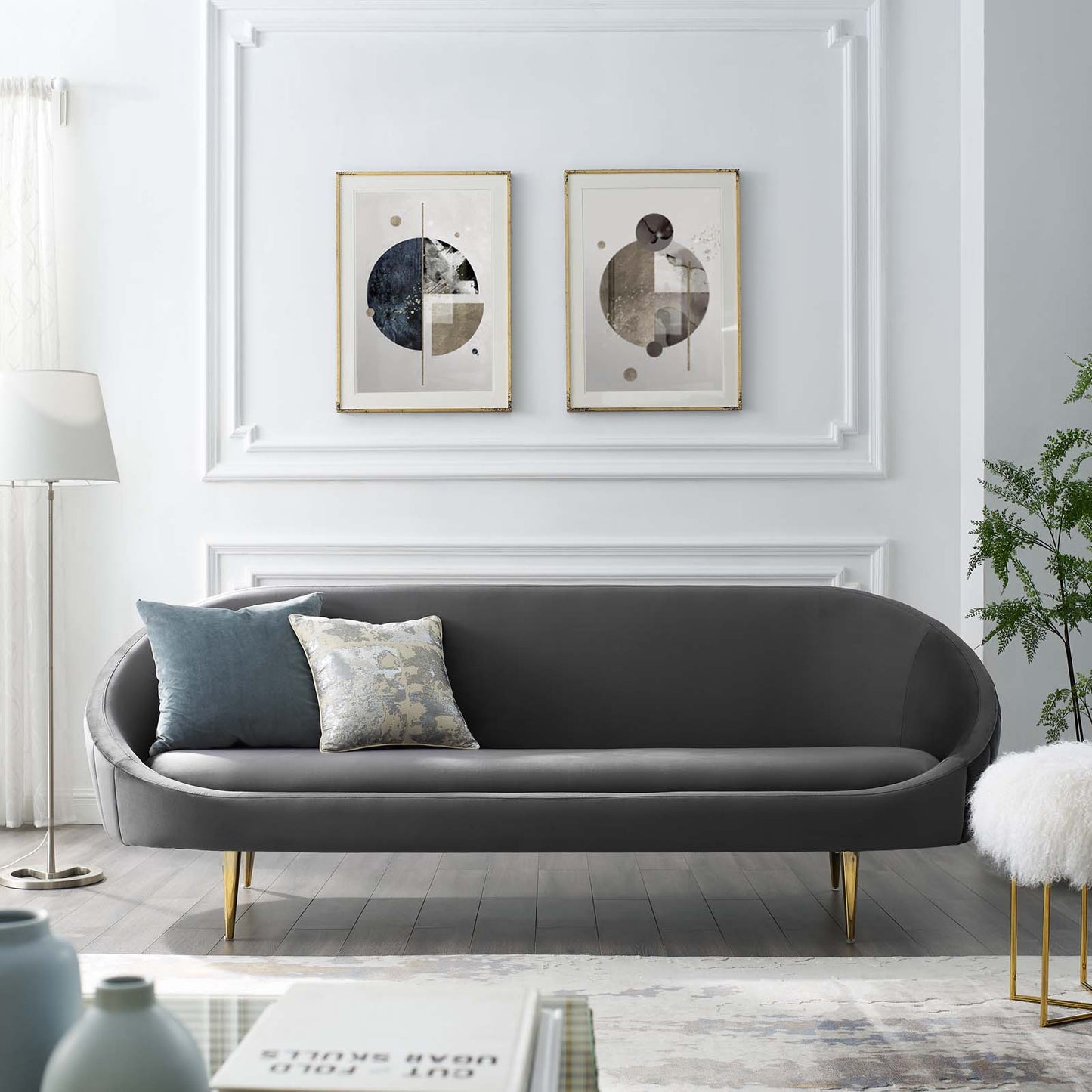 Sublime Vertical Curve Back Performance Velvet Sofa