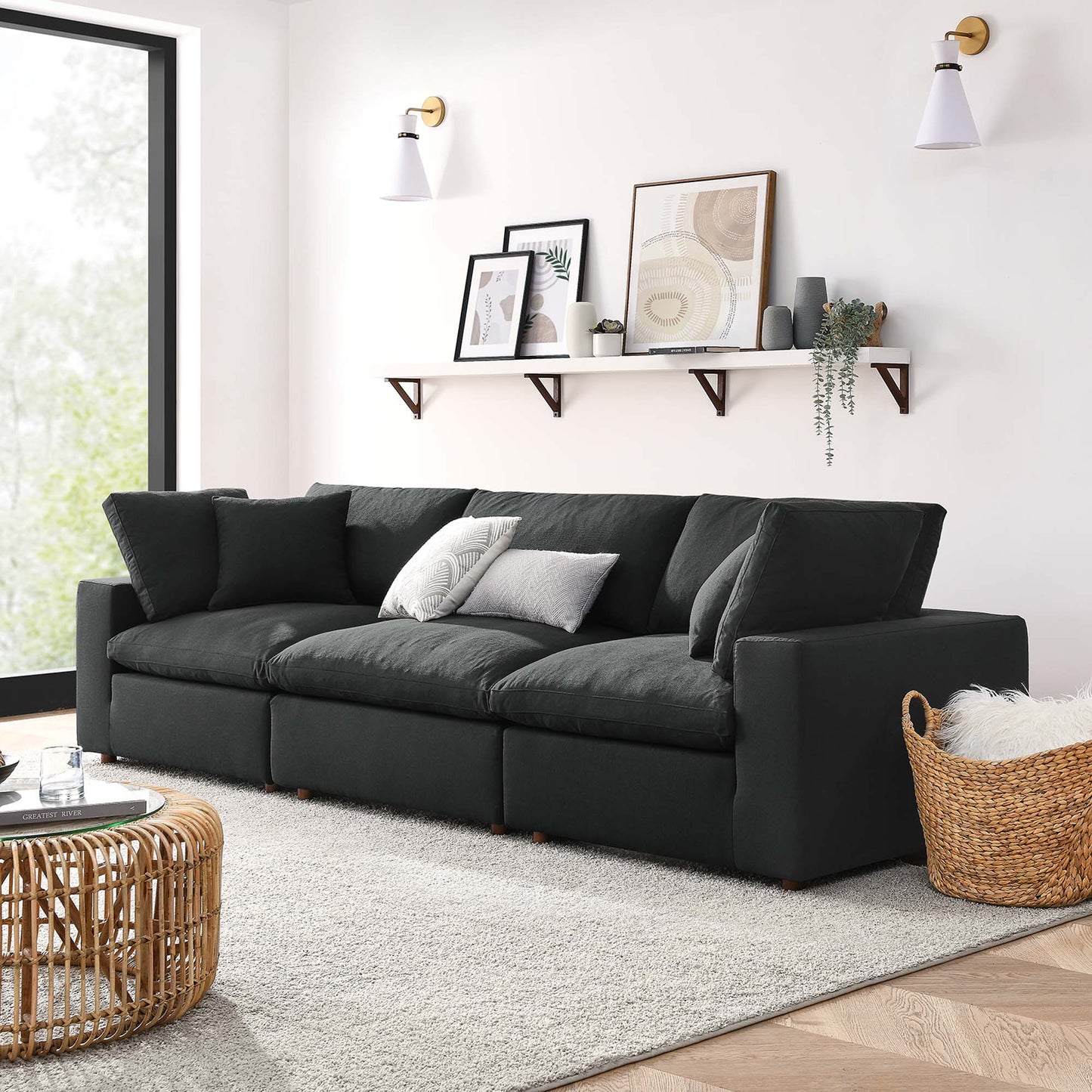 Commix 3 Piece Down Filled Overstuffed Sectional Sofa Set