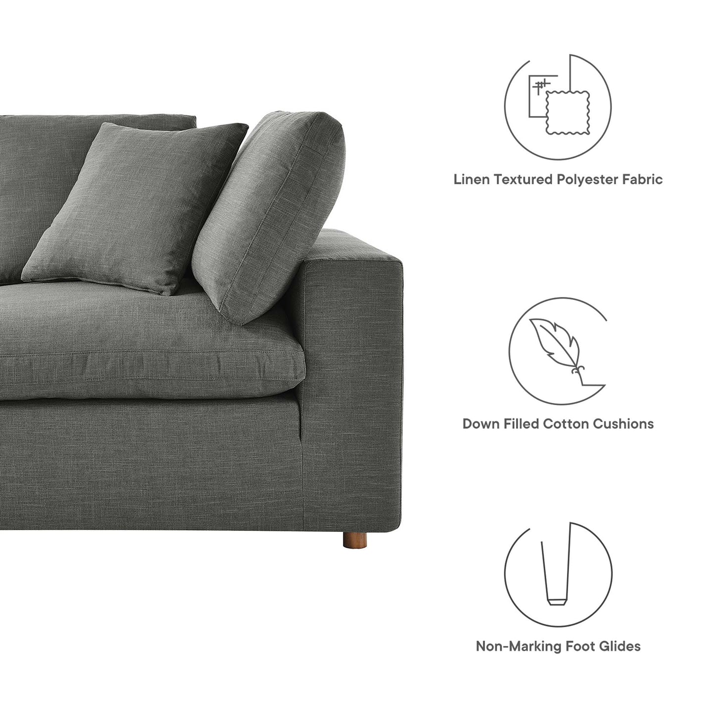 Commix 3 Piece Down Filled Overstuffed Sectional Sofa Set