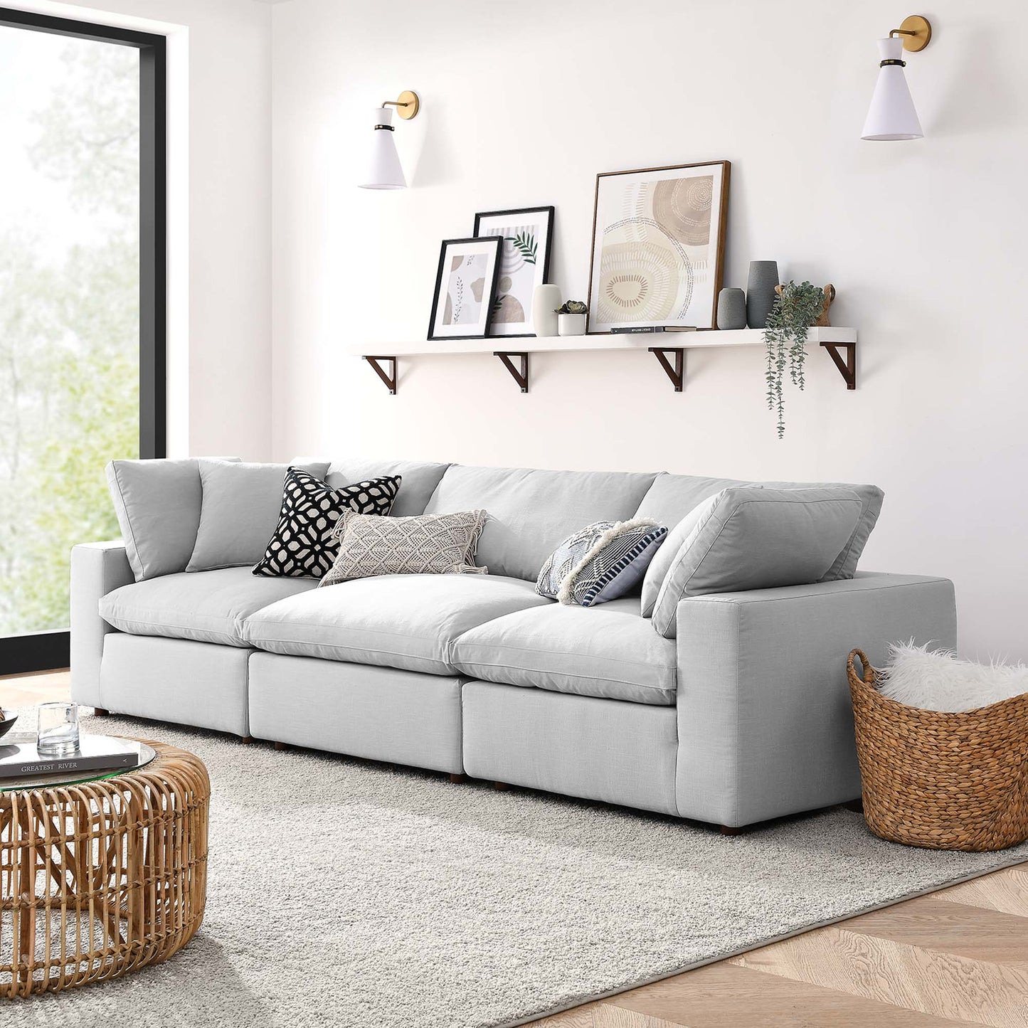 Commix 3 Piece Down Filled Overstuffed Sectional Sofa Set