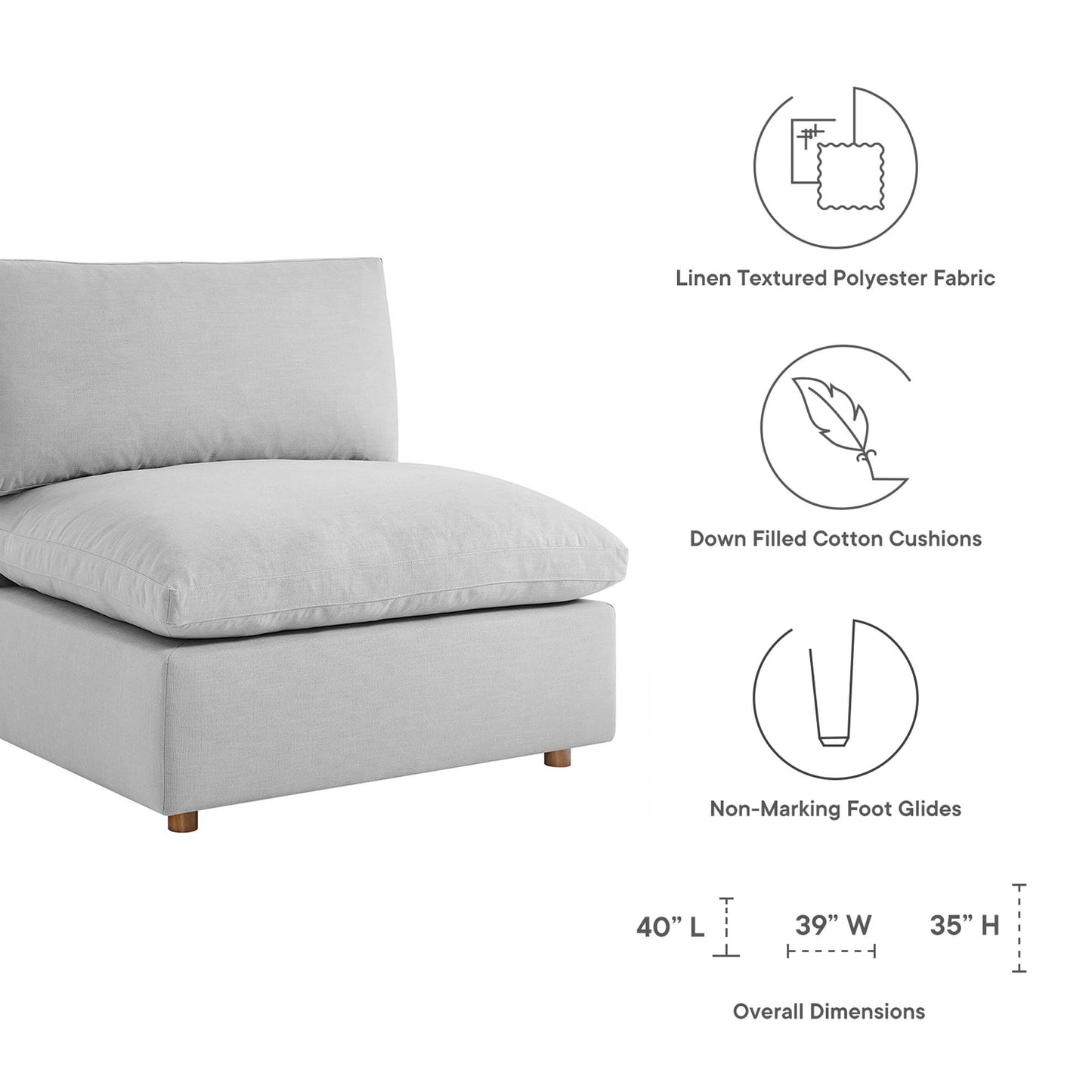 Sofá modular Commix de 6 piezas con relleno de plumas de Modway