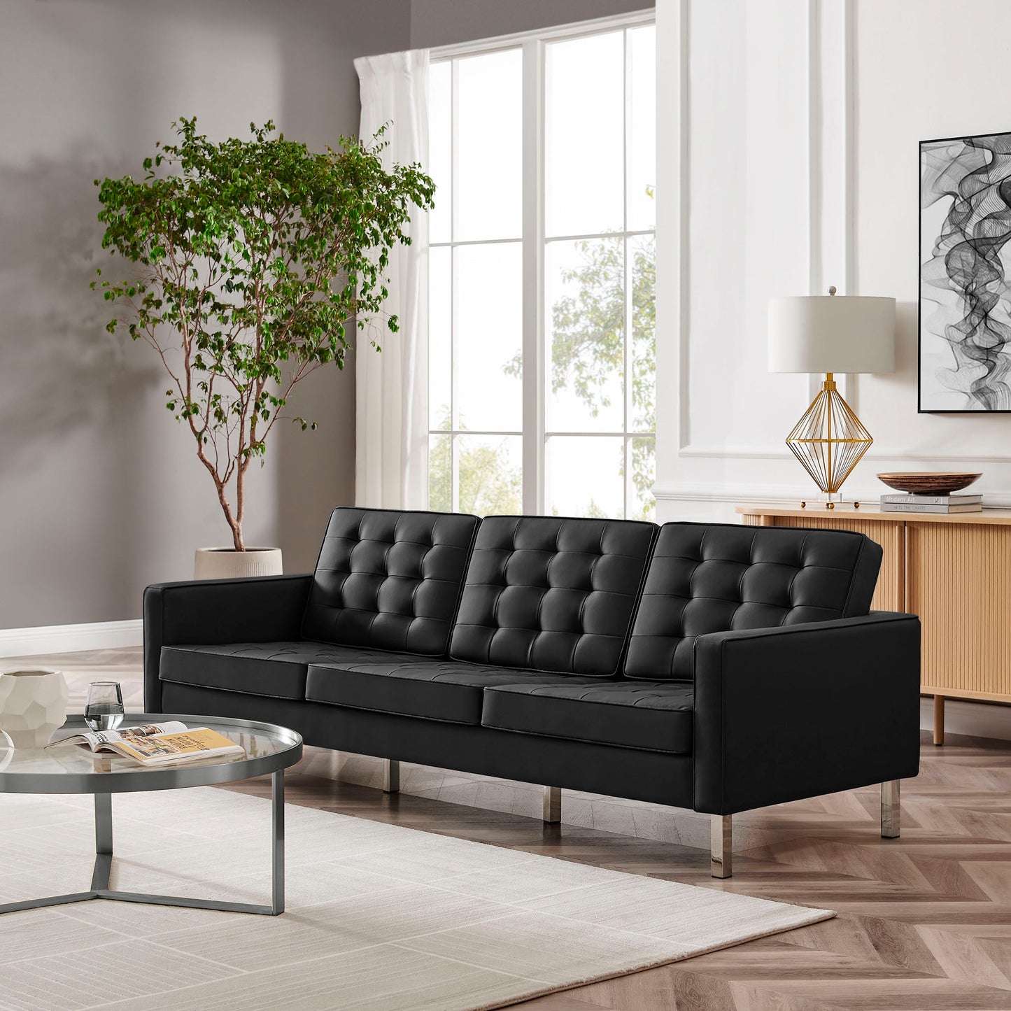 Loft Tufted Vegan Leather Sofa