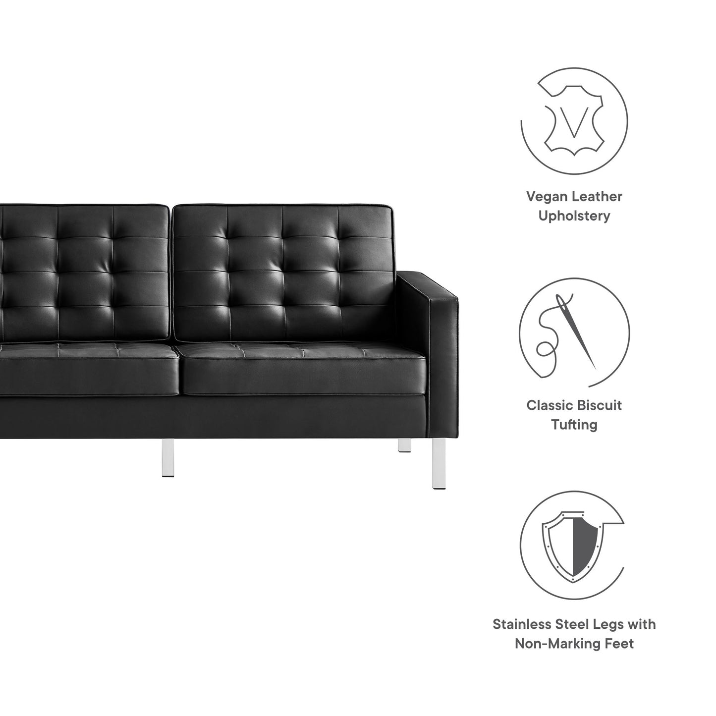 Loft Tufted Vegan Leather Sofa