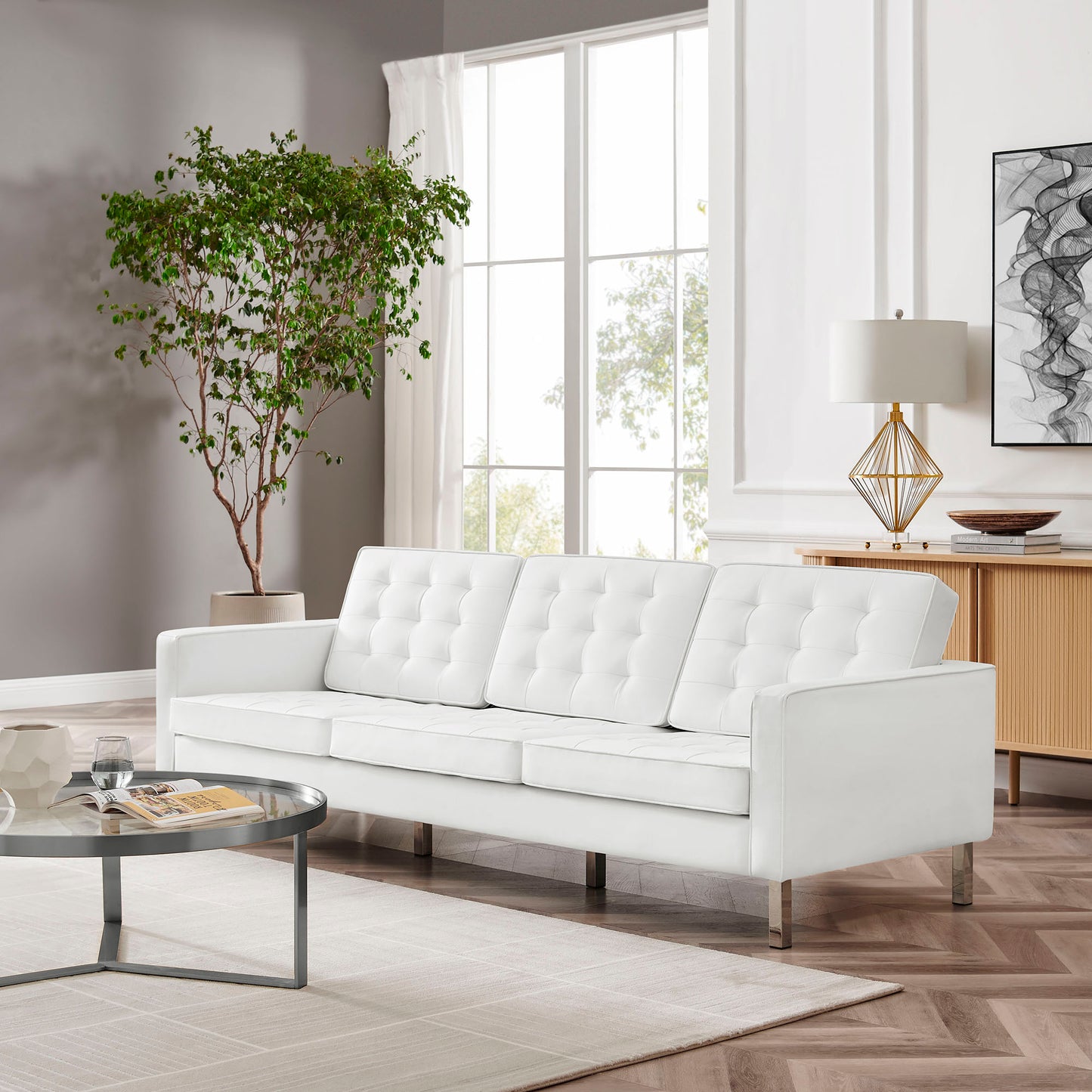 Loft Tufted Vegan Leather Sofa