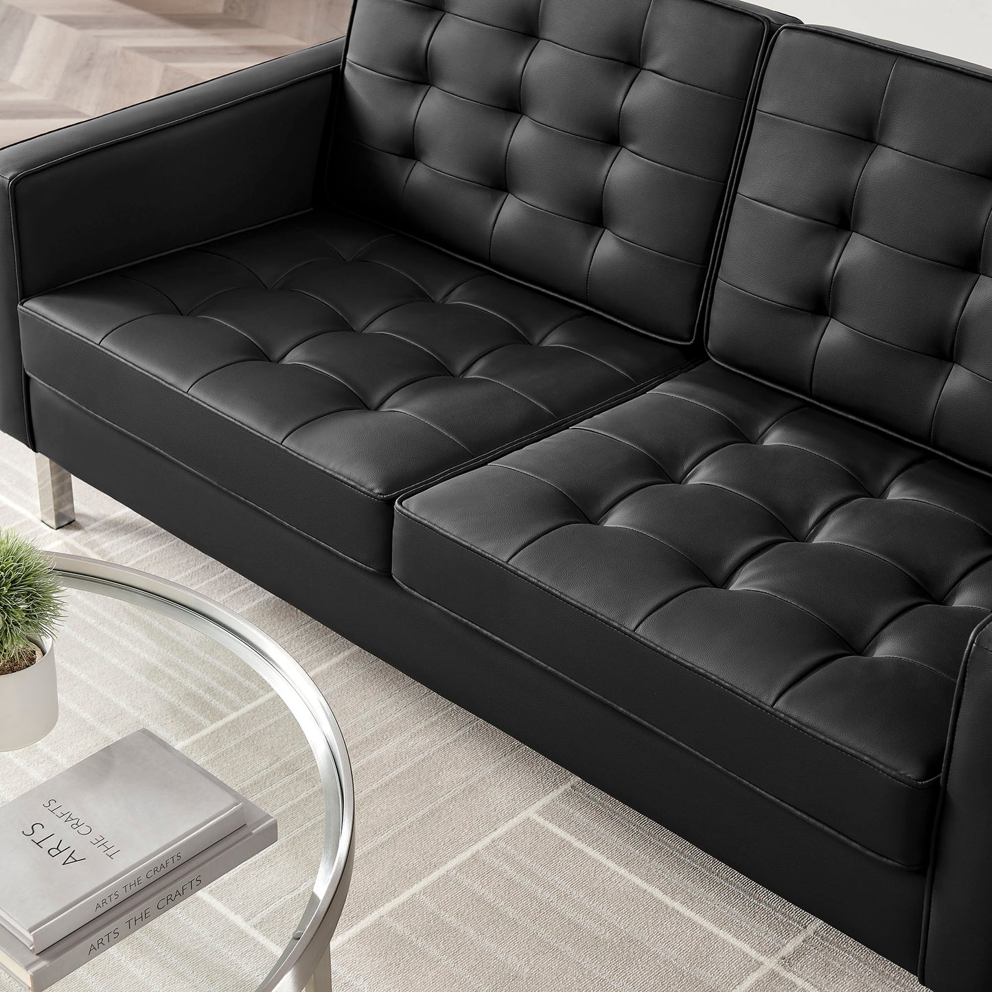 Loft Tufted Vegan Leather Loveseat