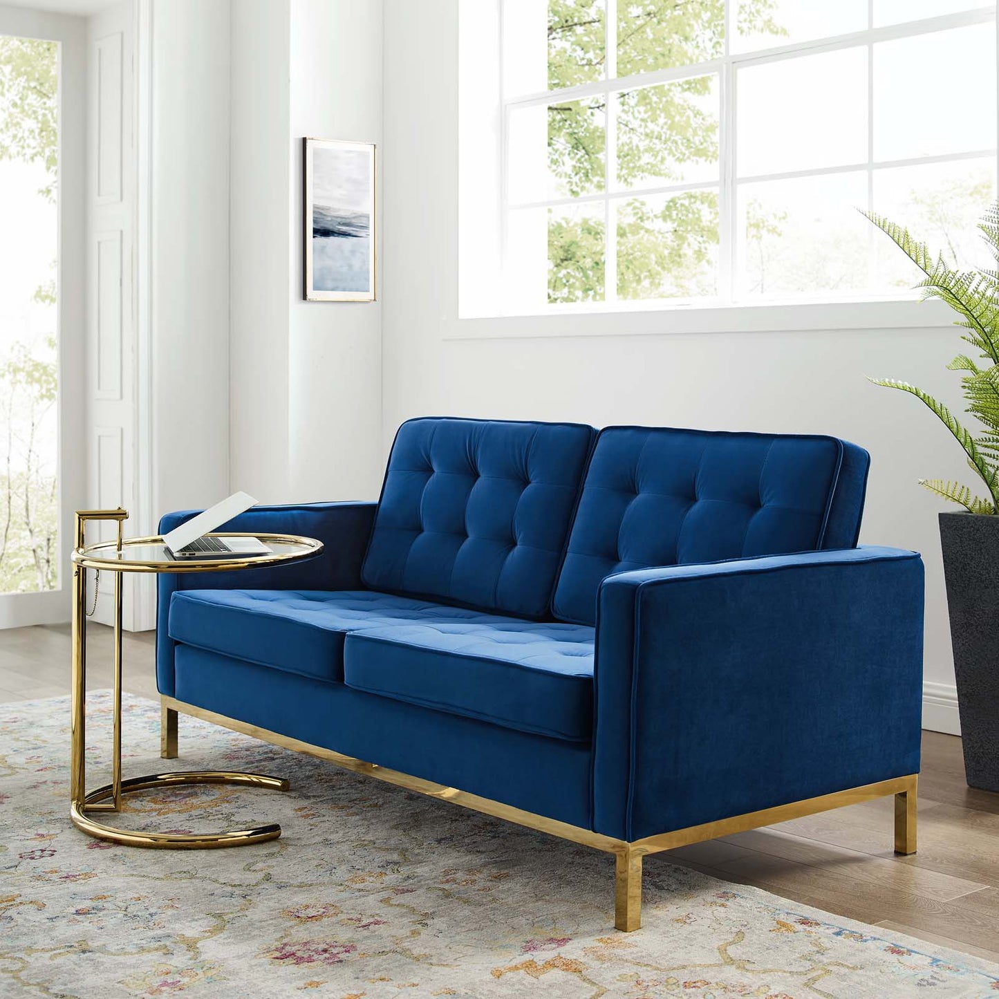 Loft Gold Stainless Steel Leg Performance Velvet Loveseat