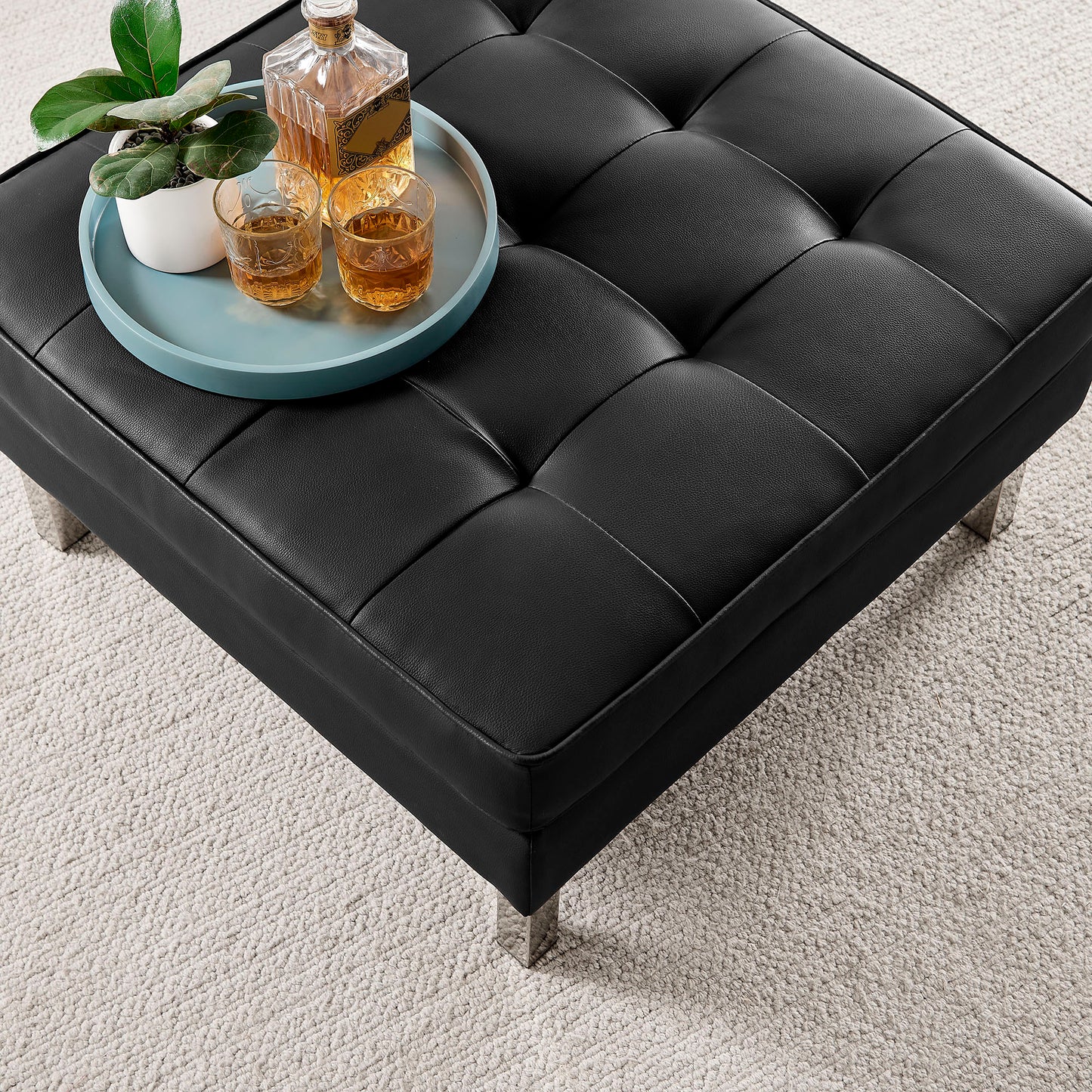 Loft Tufted Vegan Leather Ottoman