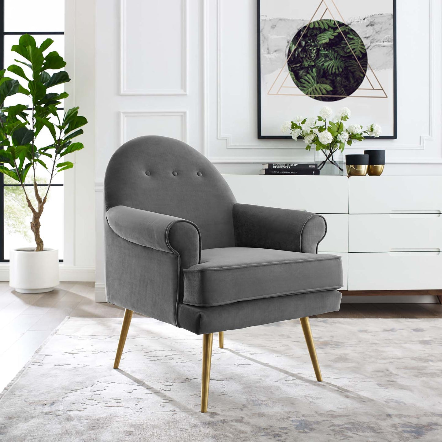 Fauteuil en velours capitonné Revive Performance par Modway